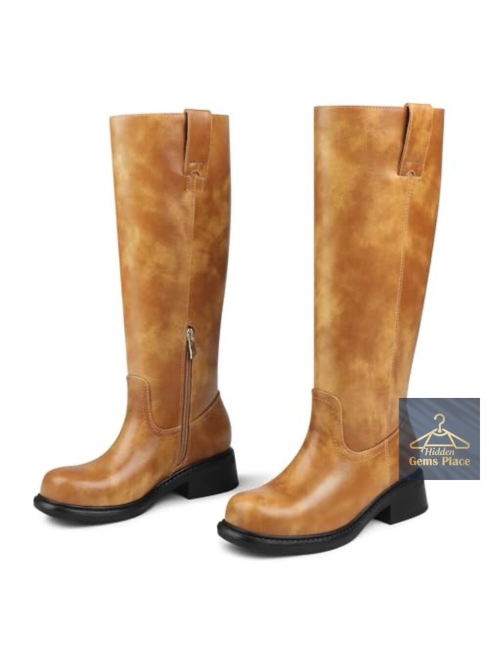 COLETER Women's Cowboy Square Toe Knee High Zip Boots